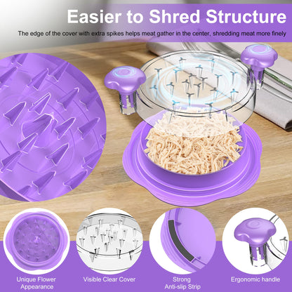 SURETIVIAN Chicken Shredder Tool Twist Large Chicken Breast Shredder with Brush&Fork, Visible Meat Shredder Machine, Anti-Slip Strip, Ergonomic Handle, BPA Free, Pork Beef Chicken(Hot Pink)