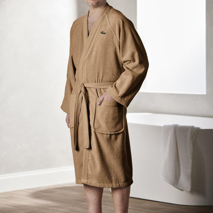 Lacoste Classic Pique Bath Robe, 100% Soft Cotton Terry, Unisex Adult Bathrobe, Absorbent & Quick Drying, One Size Fits Most