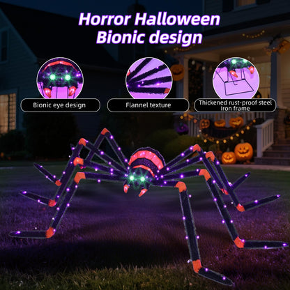 Halloween Decorations Outside Giant Spider - HOYECHI Outdoor Halloween Decor Lighted Spider 4.2FT, Light Up Spider with 90 LED Lights, Ground Stakes, for Front Yard Porch Gardens Lawns Party
