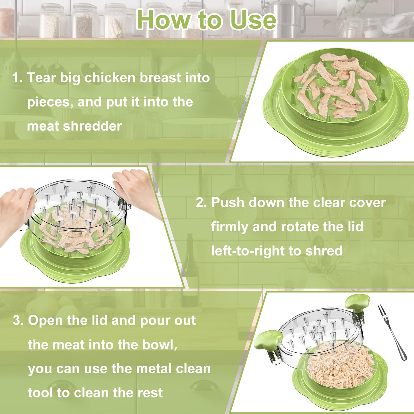 SURETIVIAN Chicken Shredder Tool Twist Large Chicken Breast Shredder with Brush&Fork, Visible Meat Shredder Machine, Anti-Slip Strip, Ergonomic Handle, BPA Free, Pork Beef Chicken(Hot Pink)
