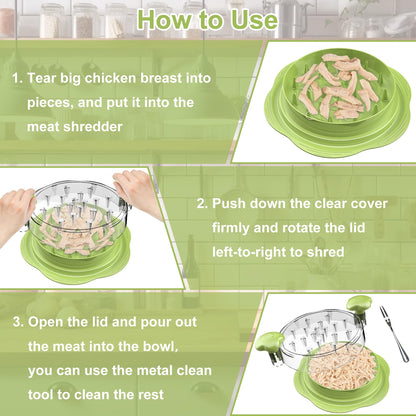 SURETIVIAN Chicken Shredder Tool Twist Large Chicken Breast Shredder with Brush&Fork, Visible Meat Shredder Machine, Anti-Slip Strip, Ergonomic Handle, BPA Free, Pork Beef Chicken(Hot Pink)