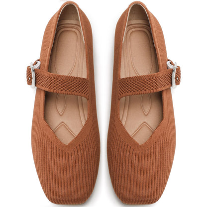 Women's Mesh Mary Jane Flats, Soft Square Toe Ballet Shoes for Work