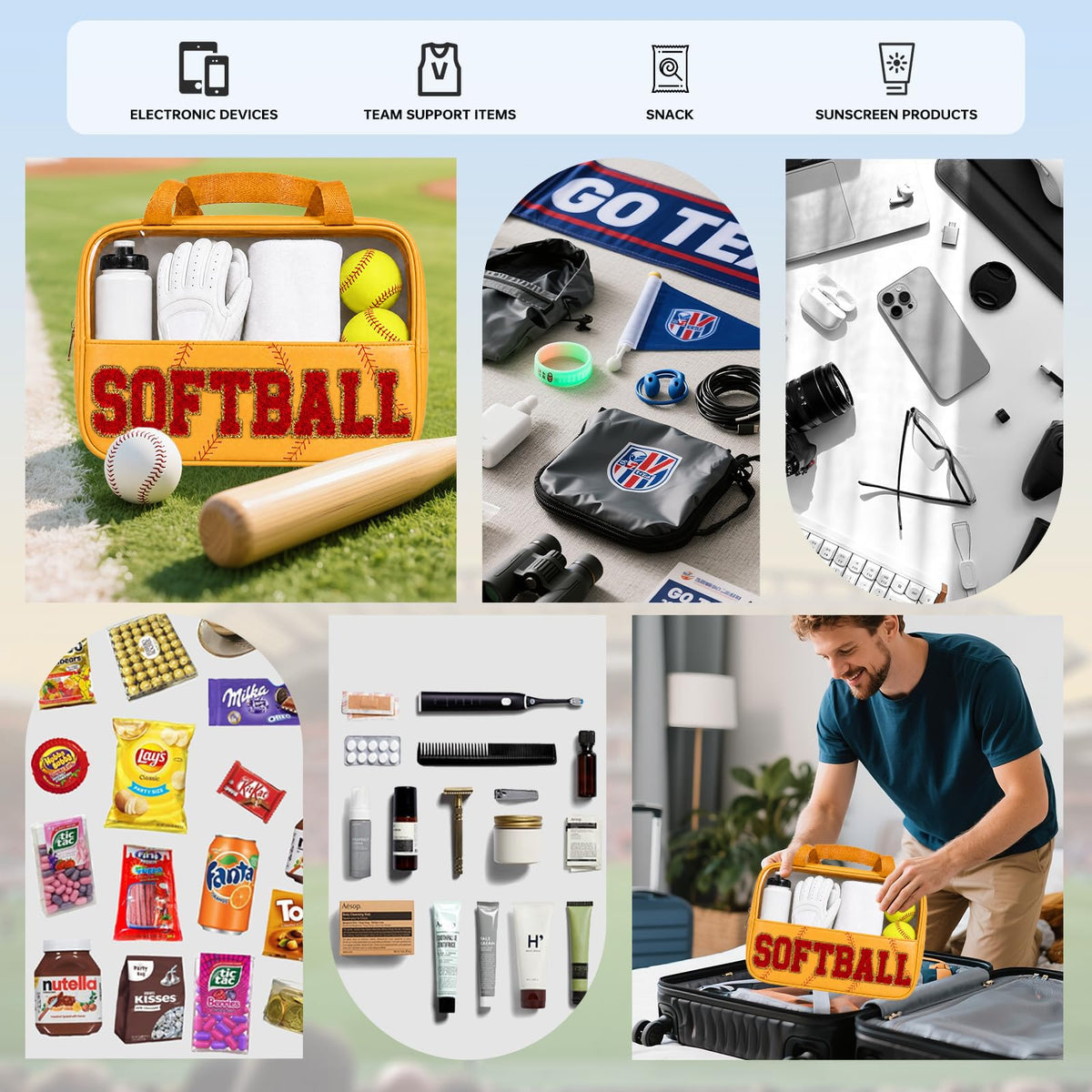 Baseball Mom Essentials Baseball Team Gifts Makeup Cosmetic Bag Clear Chenille Letter Zipper Pouch Stuff Sport Portable Travel Case