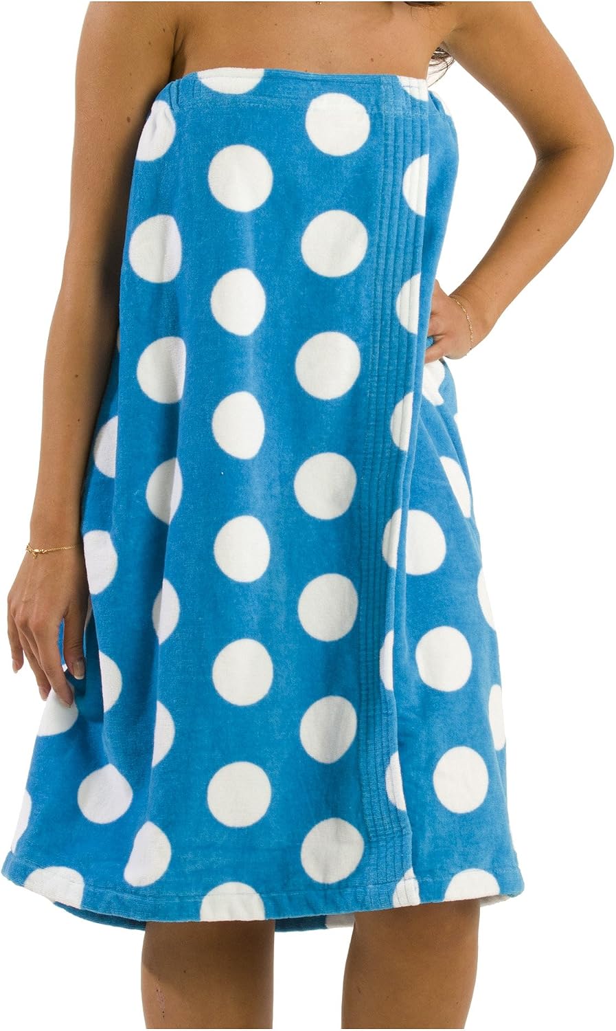 BY LORA Polka Dot Cotton Womens Terry Velour Spa Wrap Towel, Aqua, XXL