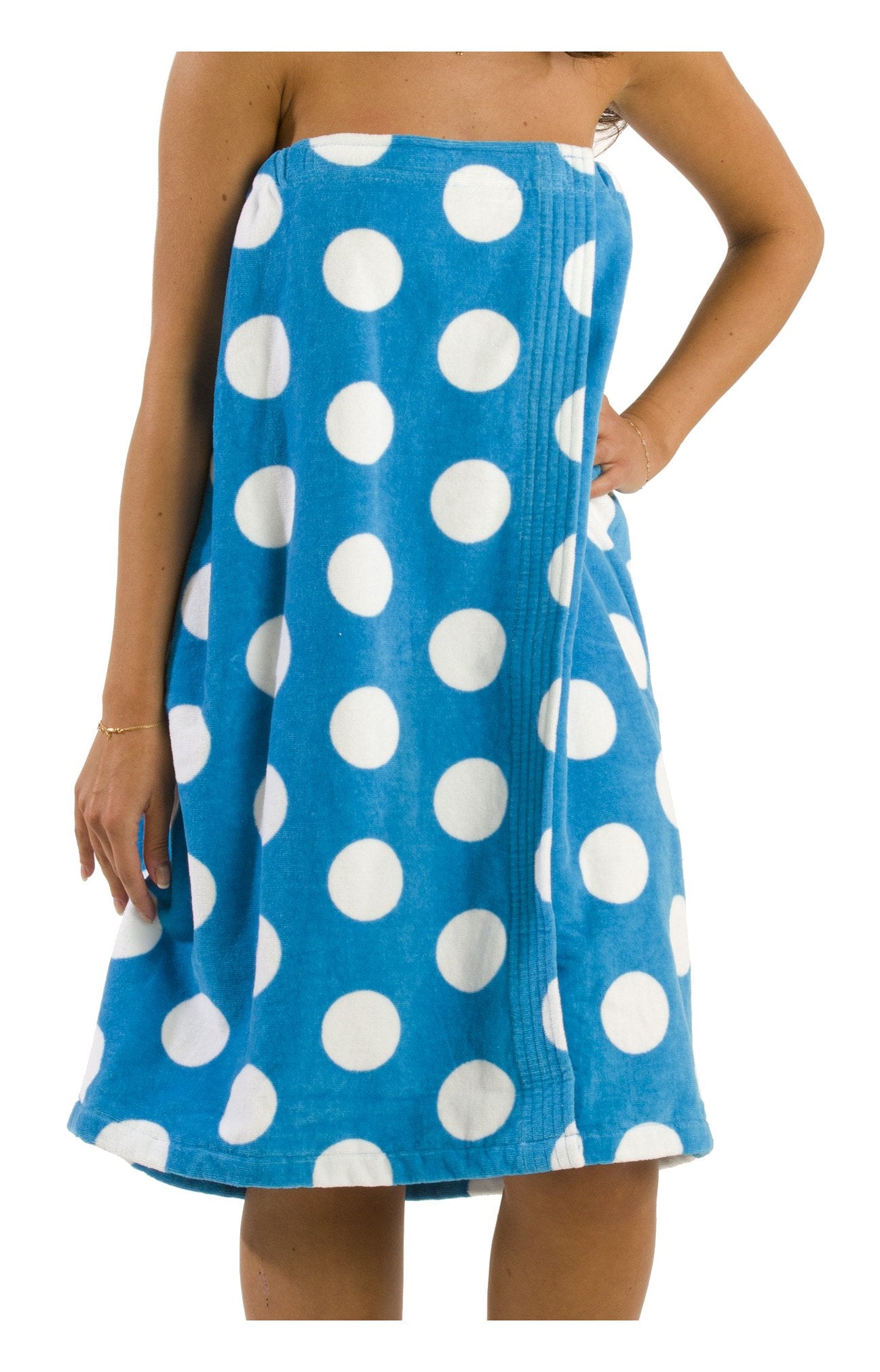 BY LORA Polka Dot Cotton Womens Terry Velour Spa Wrap Towel, Aqua, XXL