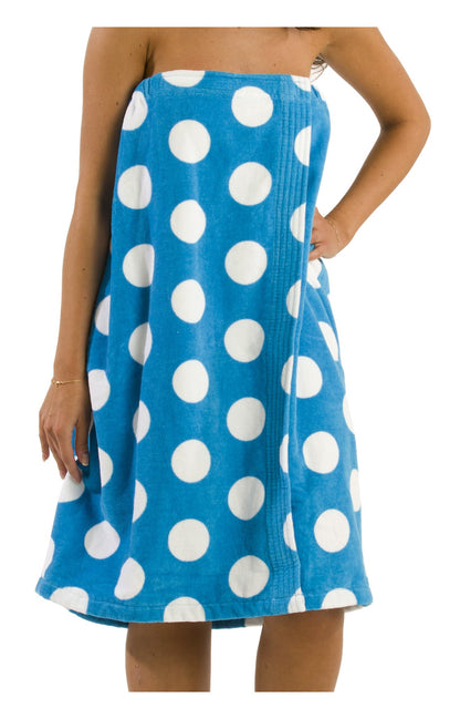 BY LORA Polka Dot Cotton Womens Terry Velour Spa Wrap Towel, Aqua, XXL