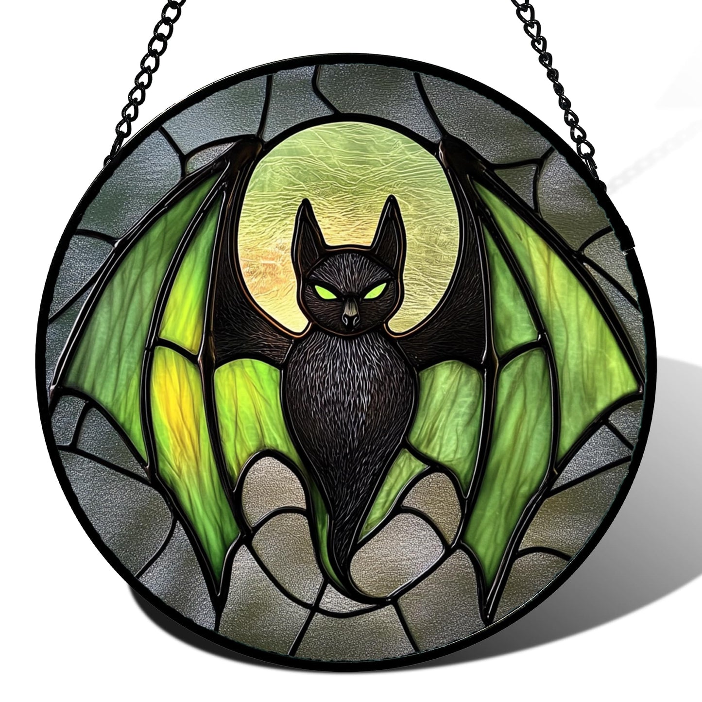 Stained Glass Window Hanging - Halloween Red White Scary Pumpkin Suncatcher for Doors Garden Home Spooky Rattan Sun Catchers Gothic Decor Horror Gifts for Women Men Friend Boy Girl 15 in