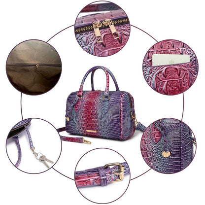Makcr Joacbv Crocodile Handbag for Women Top Handle Leather Shoulder Purse | Glossy crocodile-embossed vegan leather with rolled handles, buckle details, a structured dome shape, and adjustable strap.