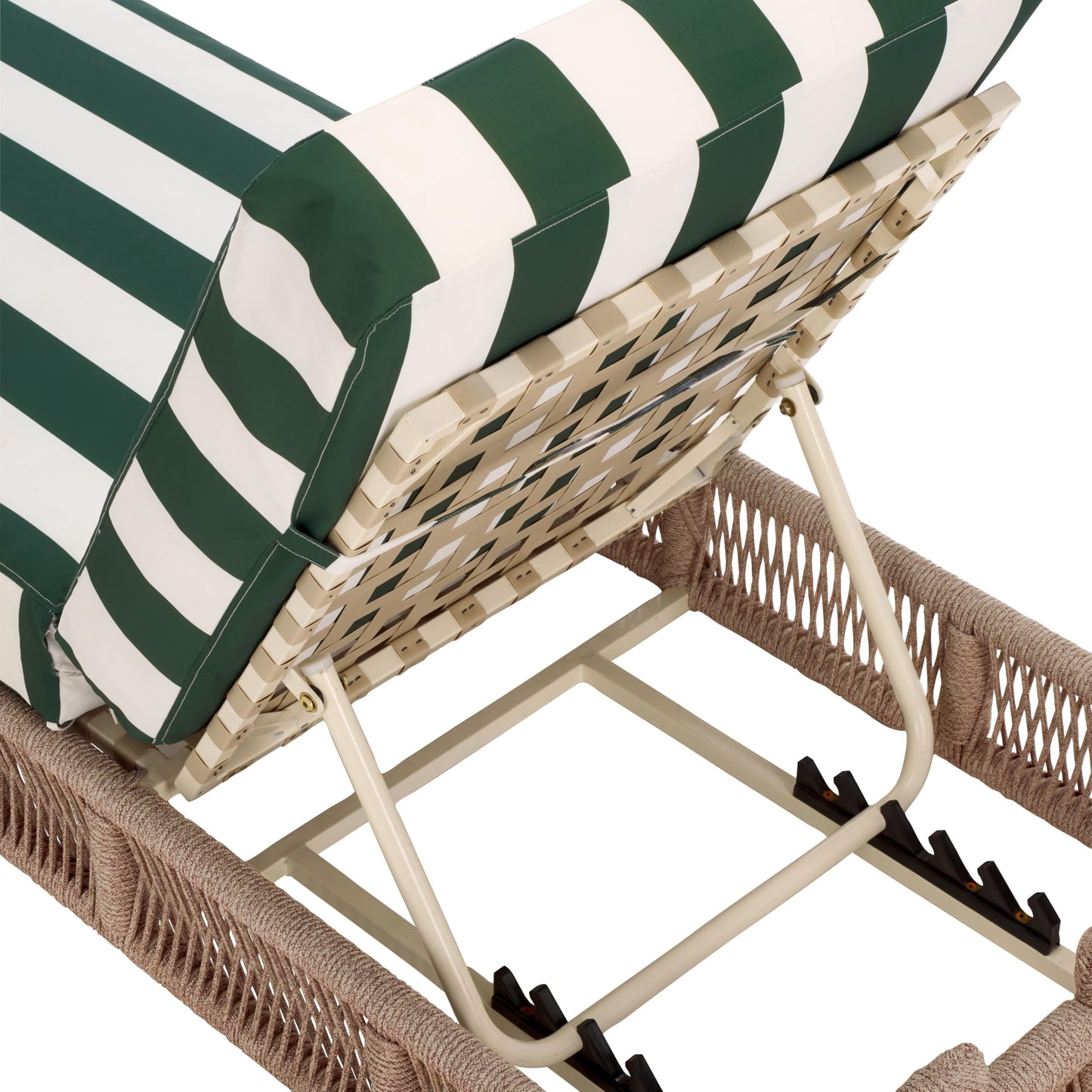 SAFAVIEH Outdoor - Gillian Chaise Lounge Chair - Tan & White - Steel and Woven Rope - Adjustable 5-Position Backrest - Ideal for Patio, Deck, Poolside, Backyard (PAT7527A)