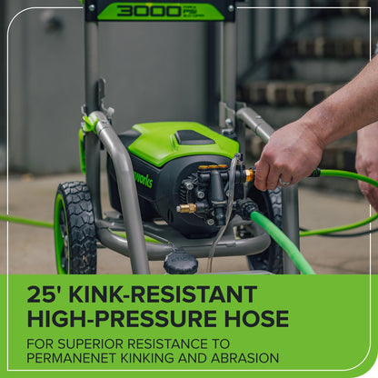 Greenworks 3000 PSI (2.0 GPM Max) Brushless Electric Pressure Washer (15°, 25°, 40°, Turbo and Soap Nozzle) for Use On Decks, Fences, Driveways, Sidewalks, Siding & More. Heavy-Duty