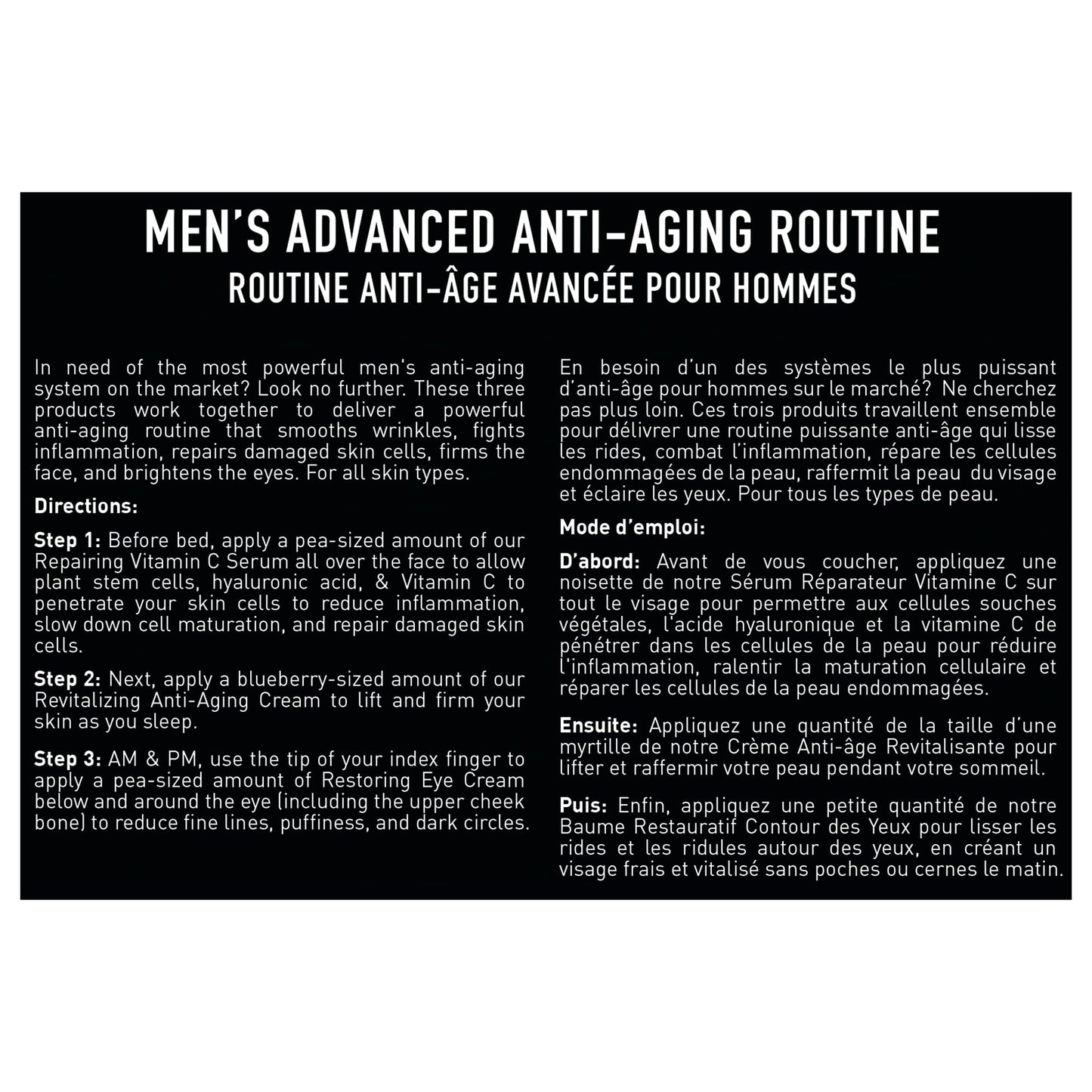 Brickell Men's Advanced Anti-Aging Routine, Night Face Cream, Facial Serum and Eye Cream, With Hyaluronic Acid, Vitamin C, and MSM, Scented, Skin Care Gift Set