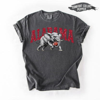 Alabama Elephant Football T-Shirt – Vintage Sport Grey Tee – Retro Game Day Apparel for Men & Women