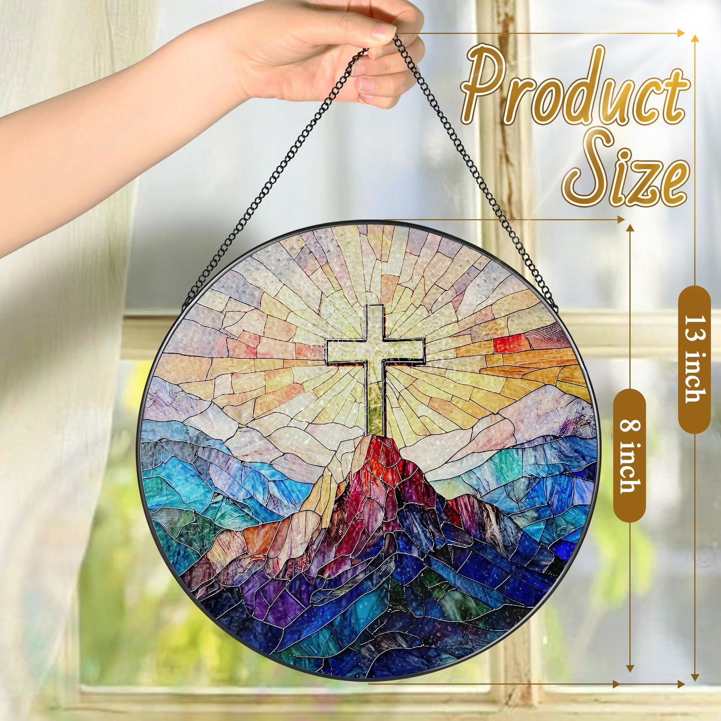 8-Inch Jesus with Cardinals Suncatcher Ornament, Stained Glass Window Hanging & Religious Christmas Ornament, Christian Window Decor — Memorial Gift, Christian Gifts for Her, Religious Gifts