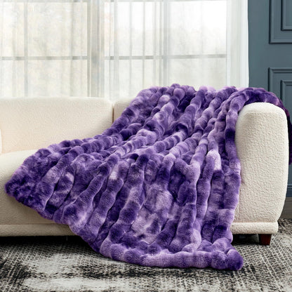 Cozy Bliss Faux Fur Throw Blanket for Couch, Fuzzy Soft Plush Thick Bubble Blanket for Sofa Bedroom Living Room, 50 * 60 Inches Tie Dye Pink