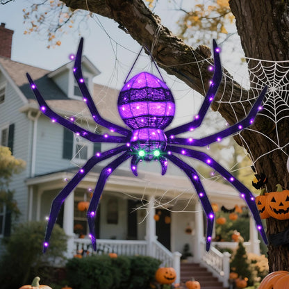 Halloween Decorations Outside Giant Spider - HOYECHI Outdoor Halloween Decor Lighted Spider 4.2FT, Light Up Spider with 90 LED Lights, Ground Stakes, for Front Yard Porch Gardens Lawns Party