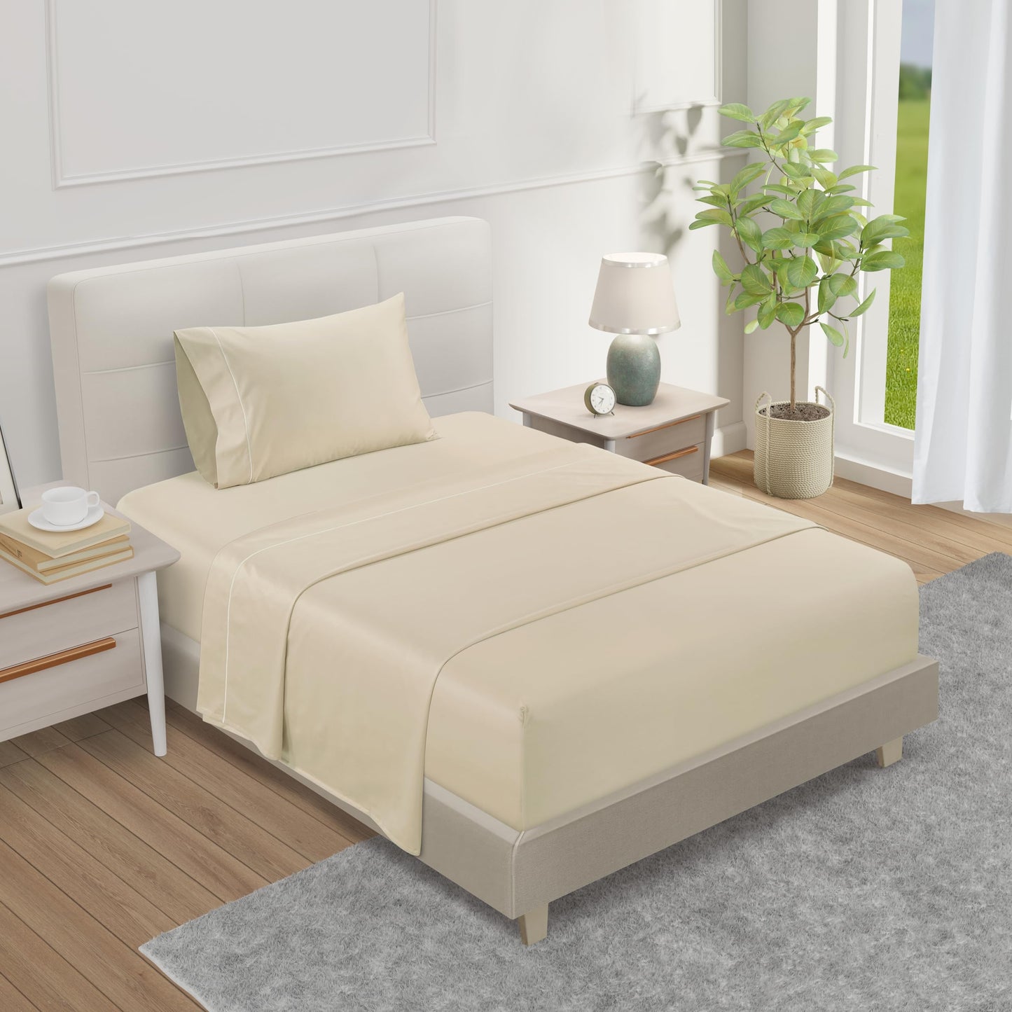 100% Egyptian Cotton Sheets King Size Sheets Set with Fully Elasticated 15" Deep Fitted Sheet & Pillowcase Sets, 800TC Sateen Weave Hotel Collection King Sheet Set, Soft Luxury White Bedding