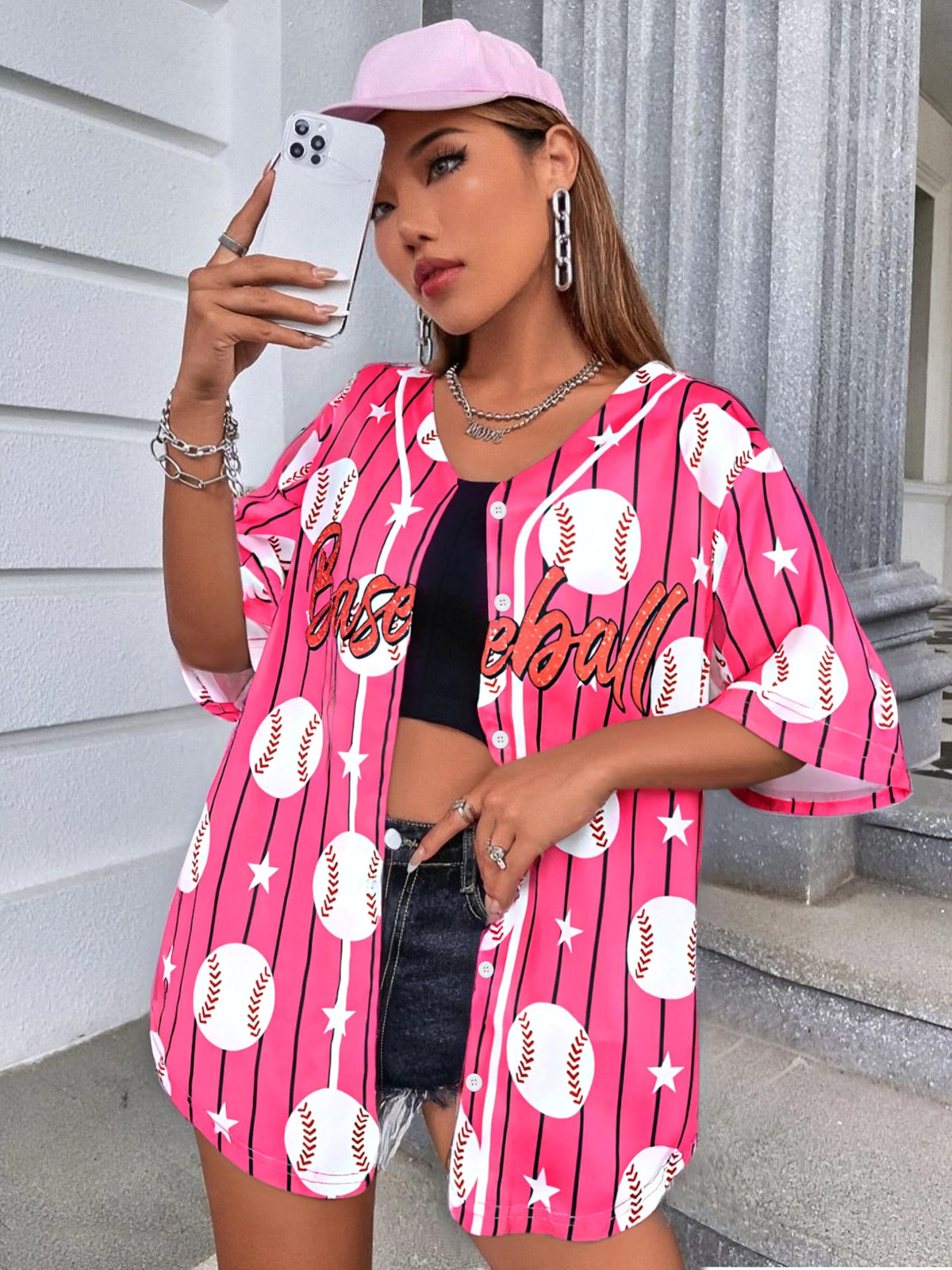 Baseball Shirt Women Baseball Jersey Graphic Button Down Shirt Game Day Short Sleeve Tops