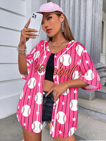 Baseball Shirt Women Baseball Jersey Graphic Button Down Shirt Game Day Short Sleeve Tops