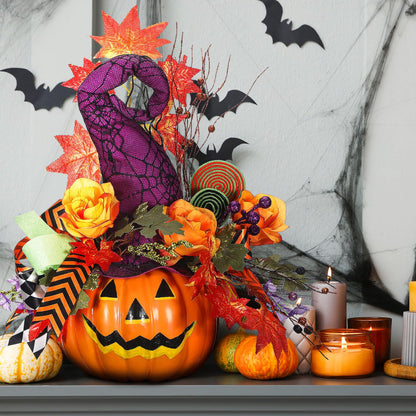 Daifunli Halloween Table Centerpieces Decorations Witch Boot and Pumpkin Artificial Flowers Halloween Tabletop Decorations for Home Kitchen Indoor Haunted Party Decoration 12x17 Inch