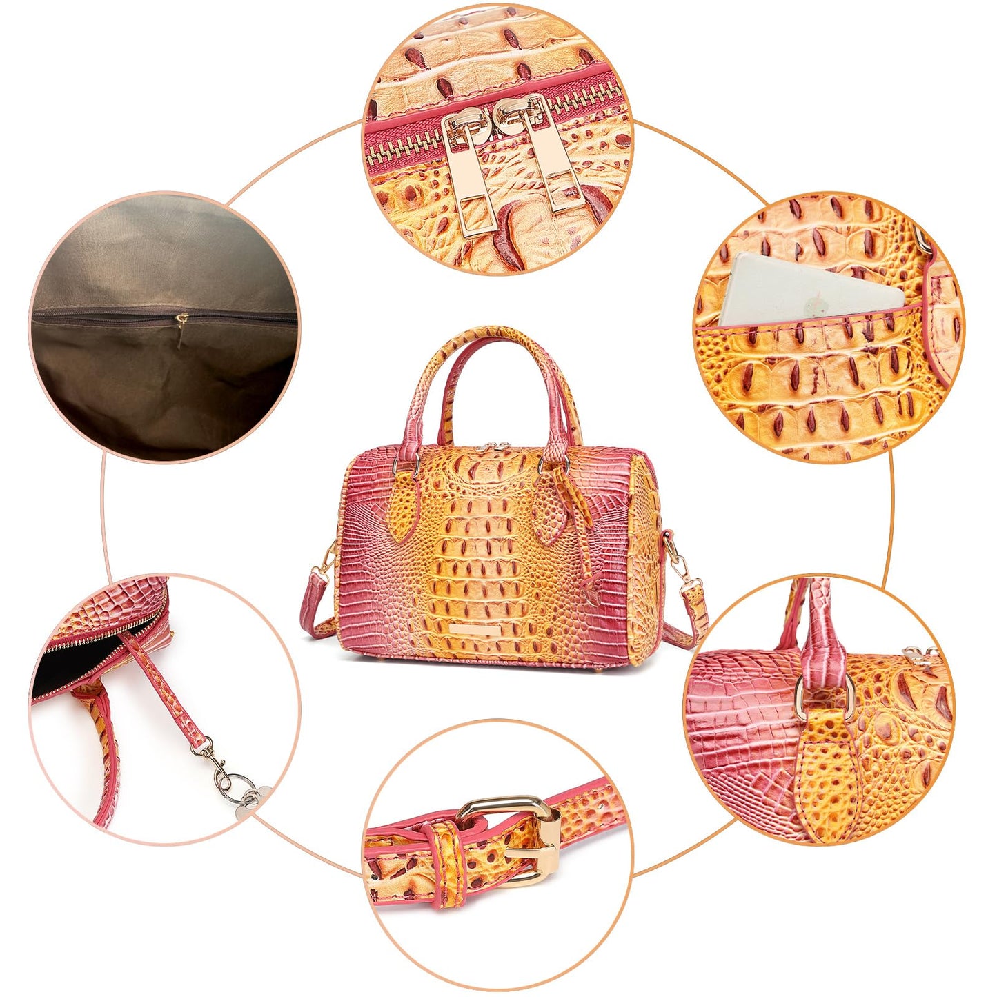 Makcr Joacbv Crocodile Handbag for Women Top Handle Leather Shoulder Purse | Glossy crocodile-embossed vegan leather with rolled handles, buckle details, a structured dome shape, and adjustable strap.