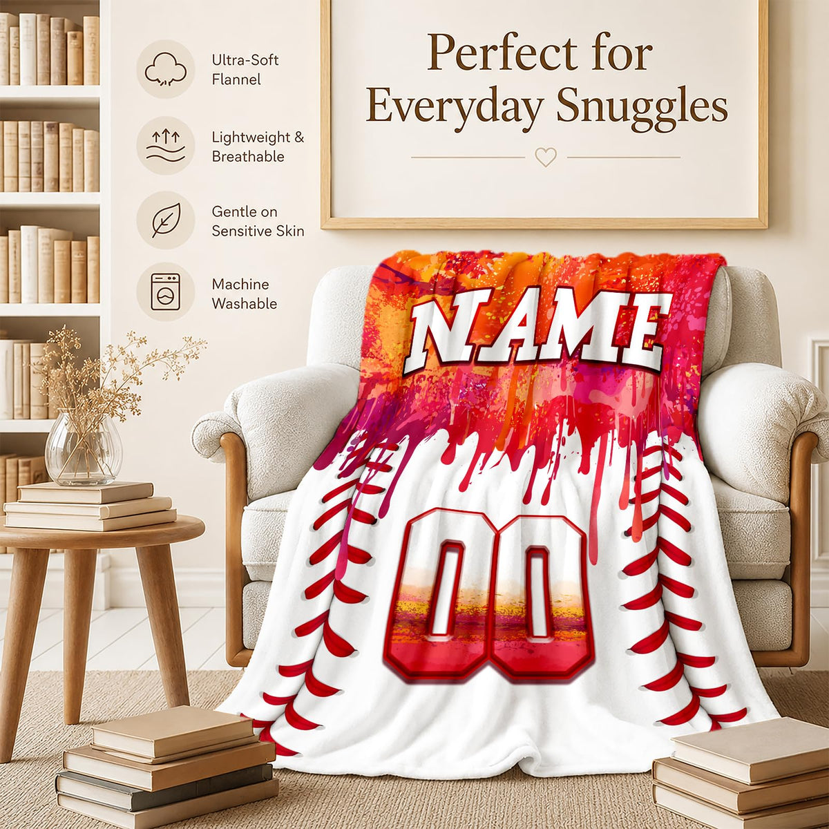 Kids Blanket Custom Baseball Blankets, Splashed Ink Throw Bed Travel