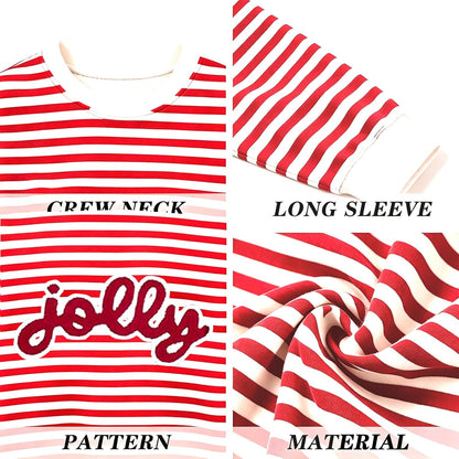 Christmas Sweatshirts For Women Jolly Glitter Patch Striped Sweater