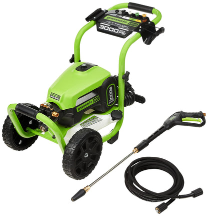 Greenworks 3000 PSI (2.0 GPM Max) Brushless Electric Pressure Washer (15°, 25°, 40°, Turbo and Soap Nozzle) for Use On Decks, Fences, Driveways, Sidewalks, Siding & More. Heavy-Duty