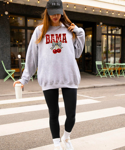 Olive Loves Apple Bama Red Ink-Printed Sequins Sweatshirt for Women & Teens Alabama Fall Sports Sweater