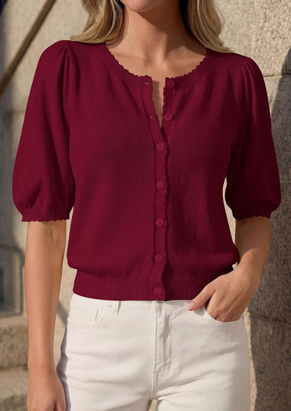 PRETTYGARDEN Women Short Sleeve Lightweight Knit Cardigans