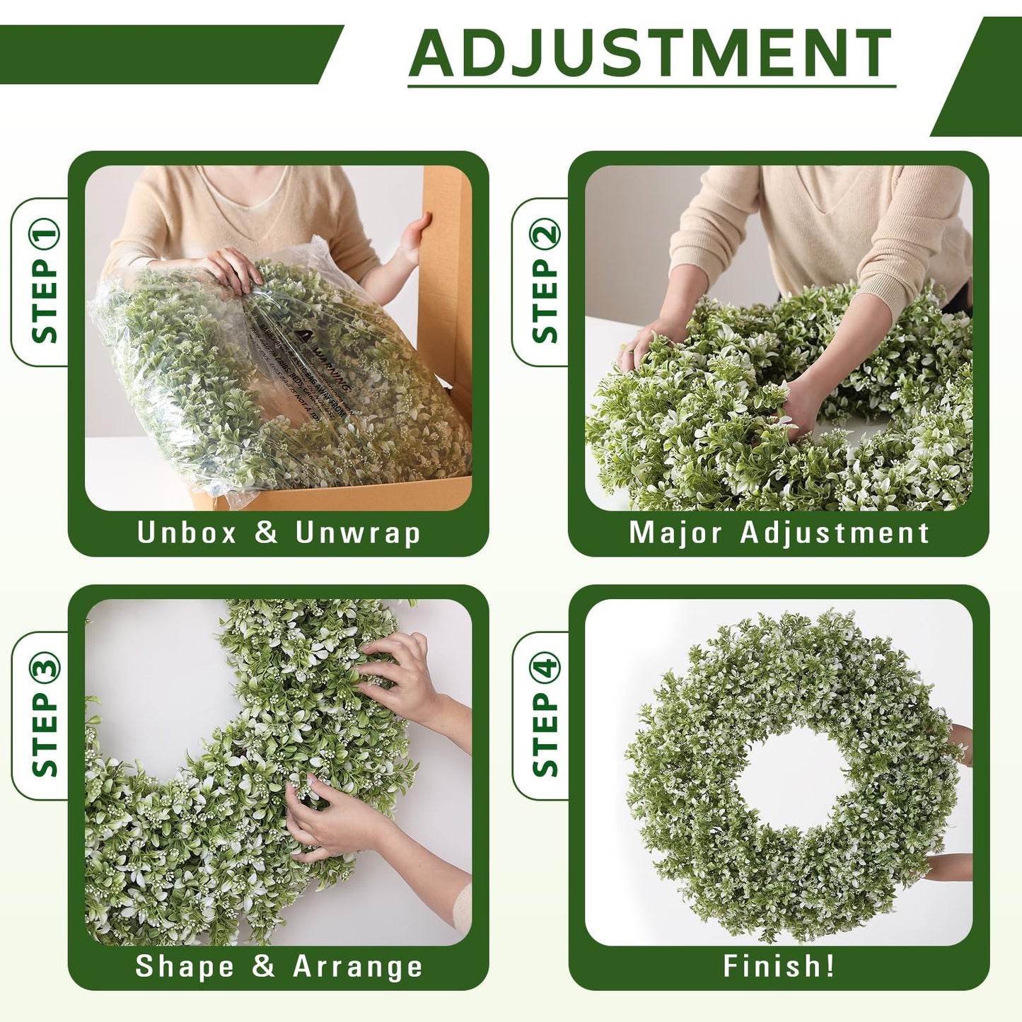 32" Large Artificial Boxwood Wreath for Front Door (White-Green) | Waterproof Fade Resistant,Premium Durable,Faux Aglaia Odorata Wreath,for Wall Window Farmhouse Outdoor All Seasons Decor