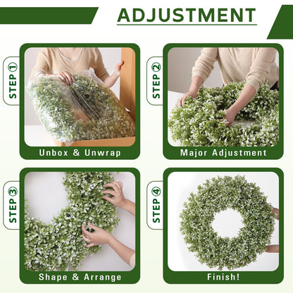 32" Large Artificial Boxwood Wreath for Front Door (White-Green) | Waterproof Fade Resistant,Premium Durable,Faux Aglaia Odorata Wreath,for Wall Window Farmhouse Outdoor All Seasons Decor