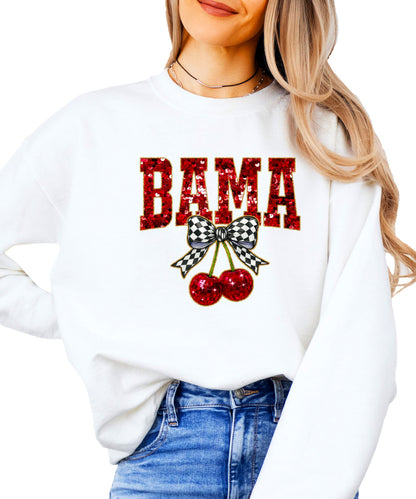 Olive Loves Apple Bama Red Ink-Printed Sequins Sweatshirt for Women & Teens Alabama Fall Sports Sweater