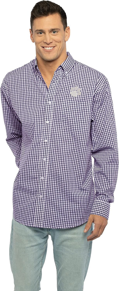Vantage Men's Collegiate Easy-Care Long Sleeve Gingham Check Button Down Shirt