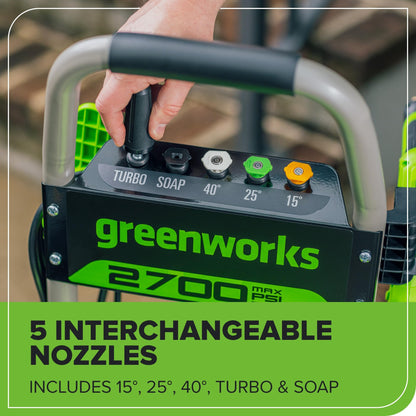 Greenworks 3000 PSI (2.0 GPM Max) Brushless Electric Pressure Washer (15°, 25°, 40°, Turbo and Soap Nozzle) for Use On Decks, Fences, Driveways, Sidewalks, Siding & More. Heavy-Duty