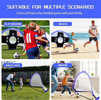 Onini Upgrade 6 Foot Pop Up Soccer Goals Blue - Portable Foldable Training Football Net with Target and Bag - Ideal for Toddler, Boys, Youth Outdoor Sports Games(2 Pack)