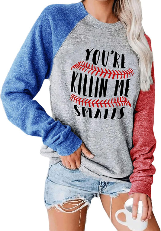 Womens Long Sleeve Baseball Mom American Flag Star Sweatshirt