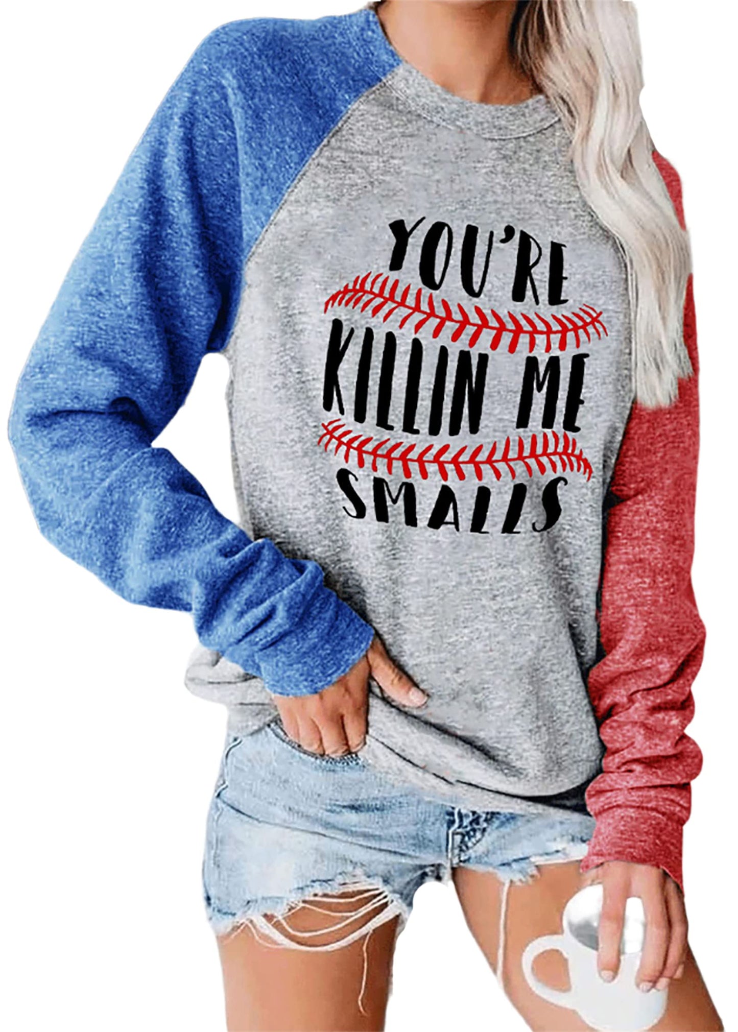 Womens Long Sleeve Baseball Mom American Flag Star Sweatshirt