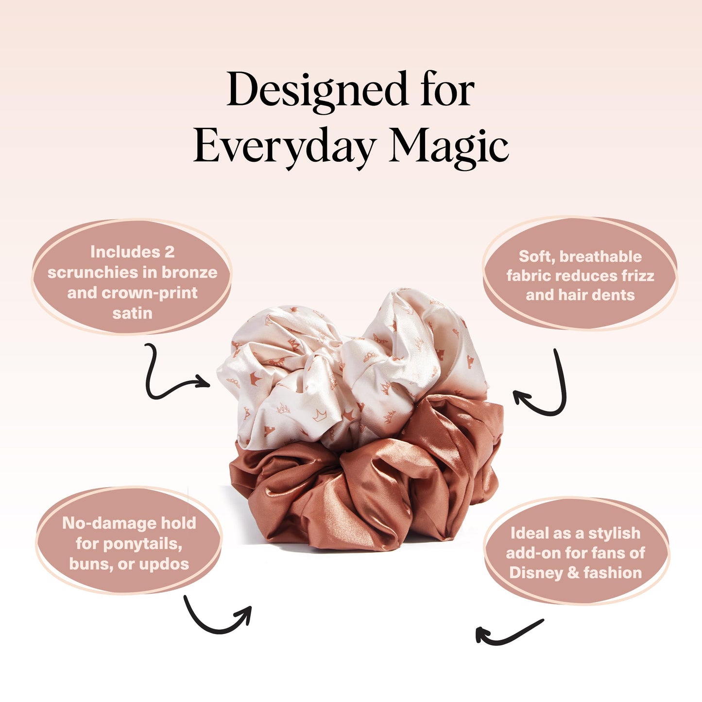 Kitsch Ultra-Petite Satin Scrunchies for Women - Cherry Blossom, 5pcs