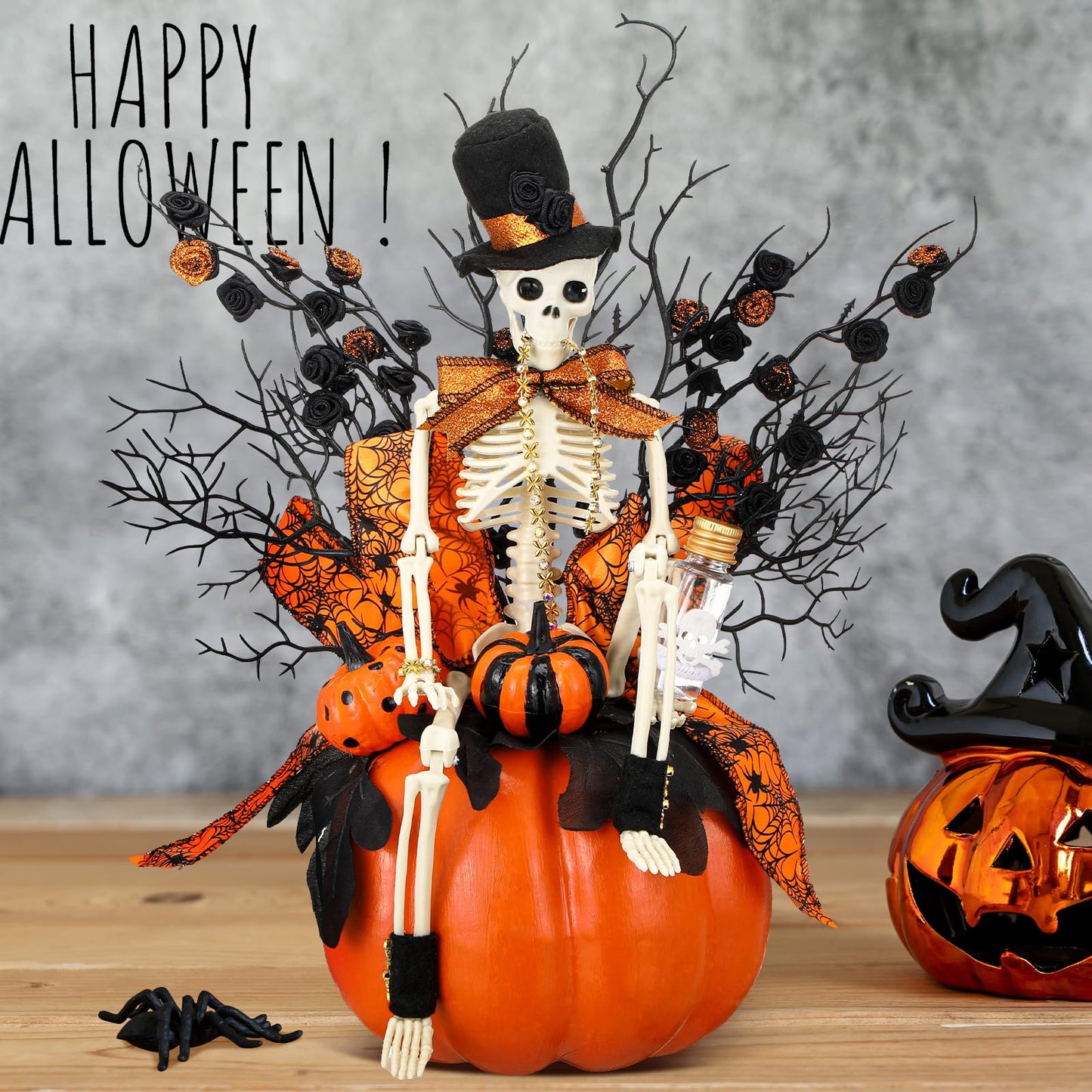 Daifunli Halloween Table Centerpieces Decorations Witch Boot and Pumpkin Artificial Flowers Halloween Tabletop Decorations for Home Kitchen Indoor Haunted Party Decoration 12x17 Inch