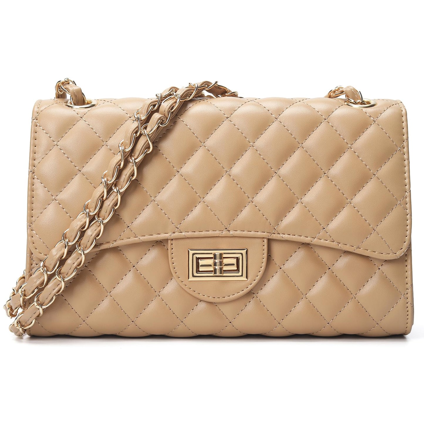 Quilted Leather Crossbody Bags for Women Trendy Ladies Shoulder Purse Satchel HandBag with Chain Strap