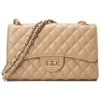 Quilted Leather Crossbody Bags for Women Trendy Ladies Shoulder Purse Satchel HandBag with Chain Strap