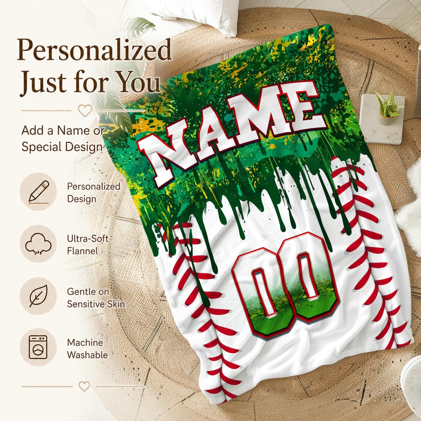 Kids Blanket Custom Baseball Blankets, Splashed Ink Throw Bed Travel