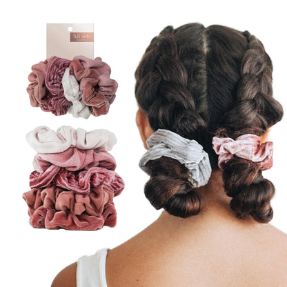 Kitsch Ultra-Petite Satin Scrunchies for Women - Cherry Blossom, 5pcs