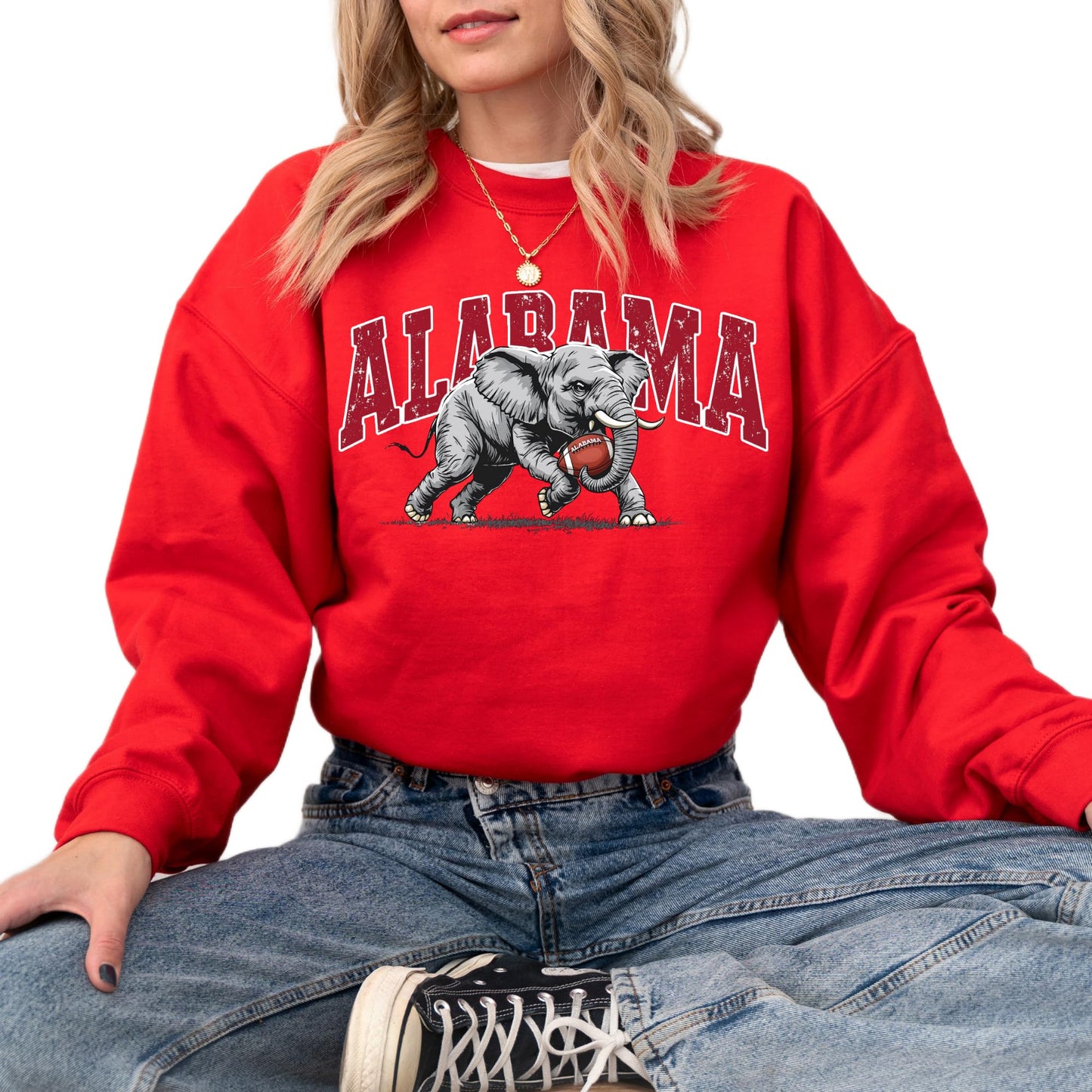 Alabama Elephant Football Sweatshirt – Vintage Sport Grey Crewneck Pullover – Retro Game Day Apparel for Men & Women