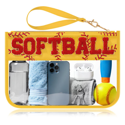 BuyCard Soccer Gift Makeup Bag with Chenille Letter Patch, Clear Cosmetic Pouch PVC Organizer Purse, Waterproof Travel Bag, Portable Toiletry Storage Bag for Her Friends