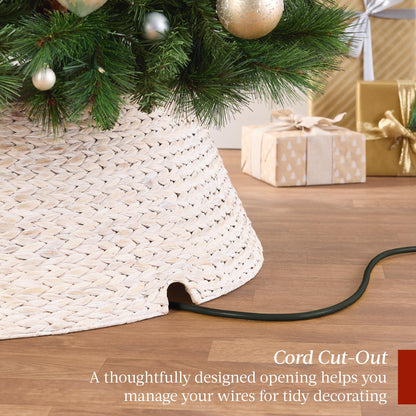 Best Choice Products 42in Christmas Tree Collar, Woven Hyacinth 4-Piece Holiday Rattan Tree Skirt Accessory for Home w/Cord Cut-Out - Chestnut