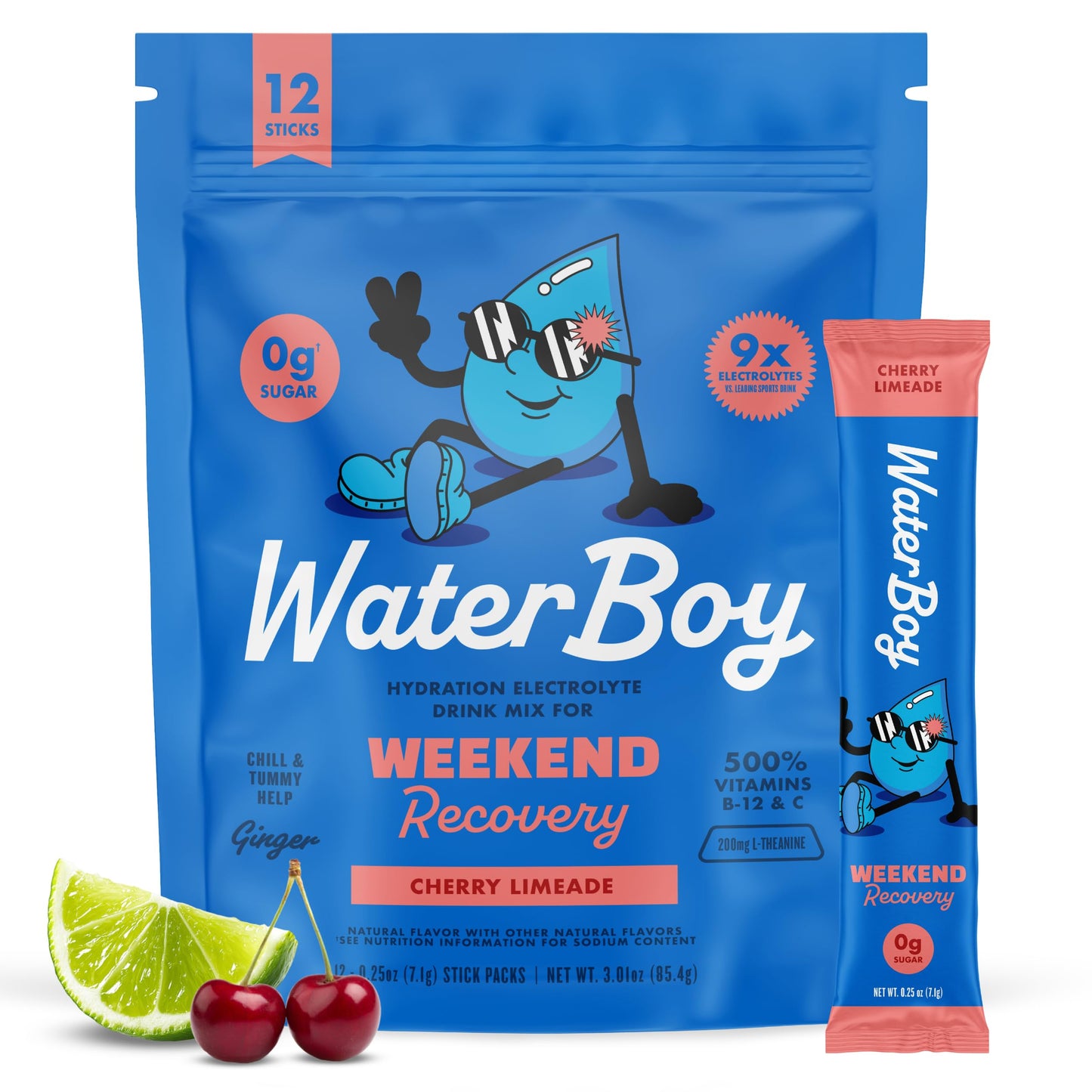 Waterboy - Weekend Recovery, Variety Pack, Sugar Free Electrolytes Powder Drink Mix - 24ct Hydration Packets