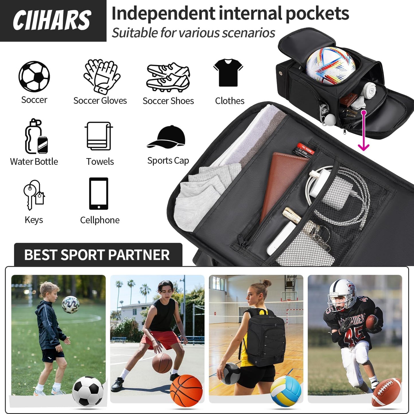Soccer Backpack,Soccer Bag with Ball Holder and Shoe Compartment