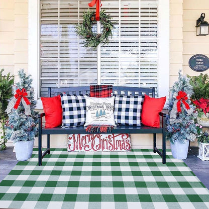 Christmas Door Mat Outdoor 35.4''x59'' Buffalo Plaid Christmas Decor Rug Cotton Hand-Woven Layered Door Mats Washable Carpet for Front Porch, Kitchen, Farmhouse, Entryway
