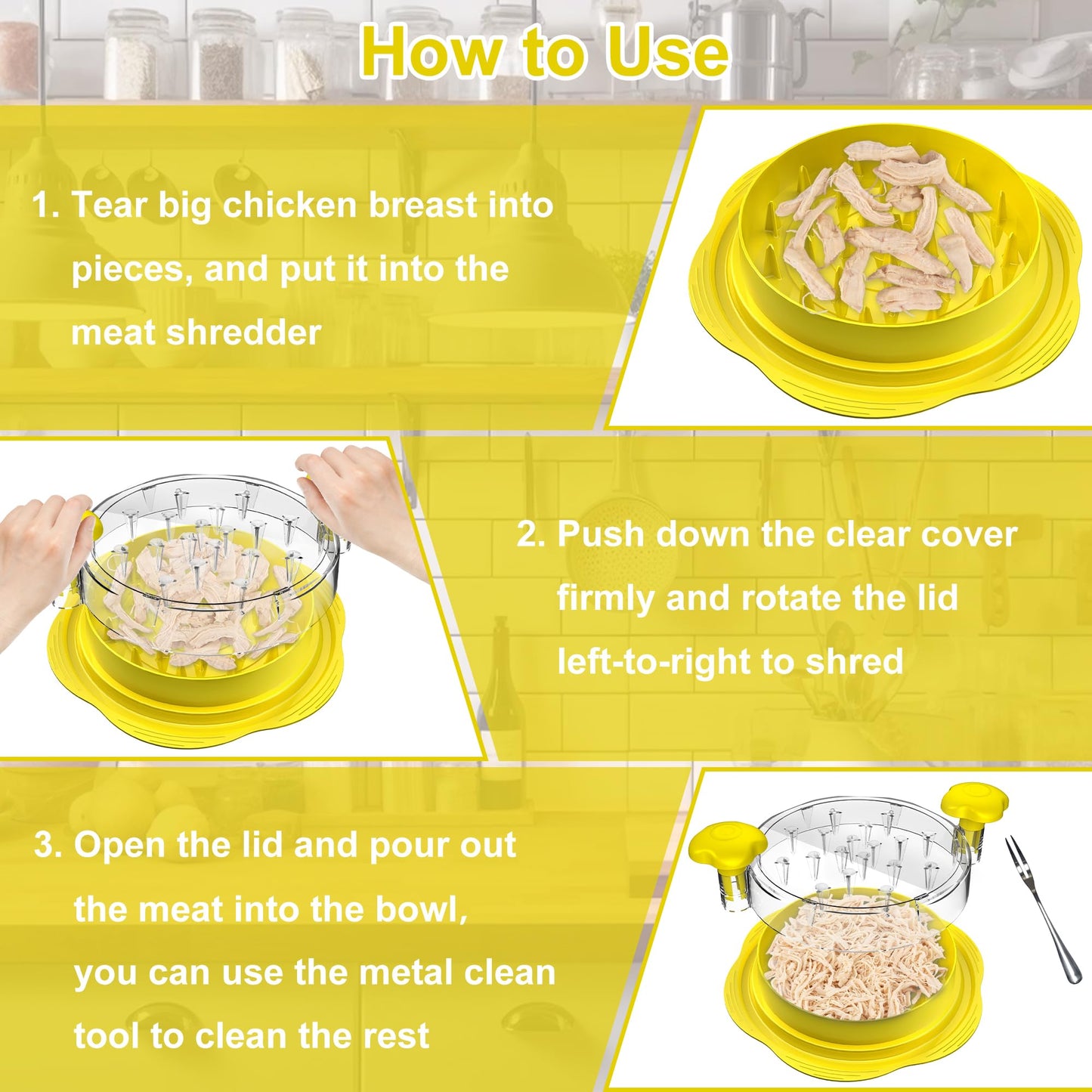 SURETIVIAN Chicken Shredder Tool Twist Large Chicken Breast Shredder with Brush&Fork, Visible Meat Shredder Machine, Anti-Slip Strip, Ergonomic Handle, BPA Free, Pork Beef Chicken(Hot Pink)
